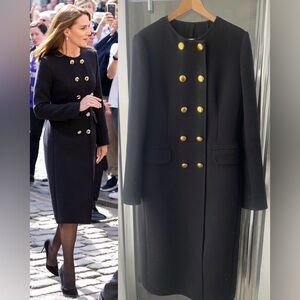 Dolce&Gabbana Collarless Long Coat in Black- ASO Kate Middleton Royal -IT46/US10